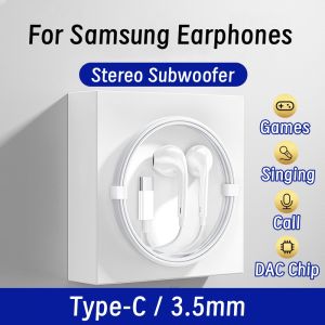 Original Type C Wired Earphone For Samsung Galaxy S25 S24 S23 S21 S22 Ultra Plus 3.5mm Earbuds HD MIC Headphones A54 A34 A53 A53