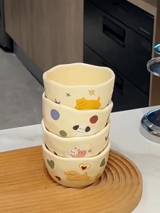 ชามเซรามิก ลายหมา ลายแมว มี 4 แบบ สุดน่ารัก สไตล์เกาหลี ถ้วยเซรามิก คาเฟ่มินิมอล เข้าไมโครเวฟได้ ถ้วยเล็ก