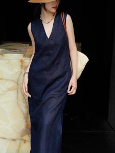 DANTING | Elegant Royal Blue V-Neck Sleeveless Summer Dress