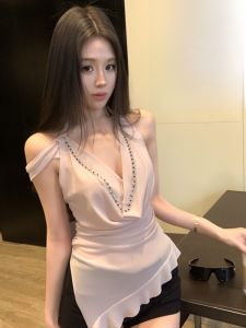 GUZILIAN | Summer Womens Sleeveless Hanging Neck Vest Irregular Back Design Pink Inner Wear Commute Style Korean Version GZL10205843