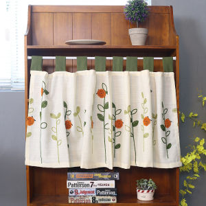 AnneyOneDecor Pastoral Embroidery Half Curtain Ladybug Dust Proof Curtain Cabinet Curtain Kitchen Curtain Delicate Blackout Short Curtain