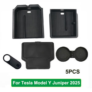 For Tesla Model Y Juniper 2025 2026 Launch Console Armrest Upper Lower ABS with Silicone Storage Box Cup Holder Mat Camera Cover