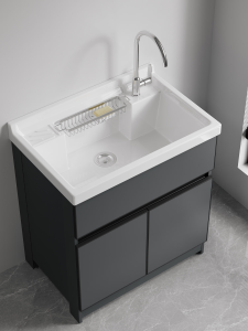 Modern Minimalist Space Aluminum Laundry Cabinet Laundry Sink Ceramic Basin with Scrub Board Stand Alone Bathroom Furniture