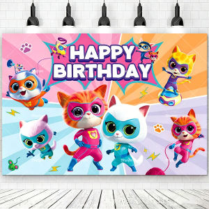 Cartoon Superkitties Birthday Backdrop Kids Birthday Decorations Baby Shower Party Decor Banner Background Photo Booth Prop Gift