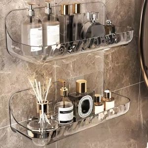 Acryli Bathroom Shelf No Drill Organizer Shower Storage Rack Wall Mounted Soap Dish Drainable Toilet Shampoo Holder Bathroom Accessories