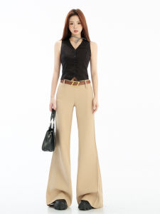Khaki Color PVJ Wide Leg Suit Pants Womens Low Waist Casual Trousers Spring 2025 New American Style Loose Fit Casual Pants