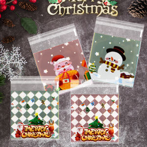 100Pcs 10x10cm Merry Christmas Candy Bags Santa Claus Cookies Gifts Packing Bag For Christmas Decoration 2025 New Year Xmas Gift