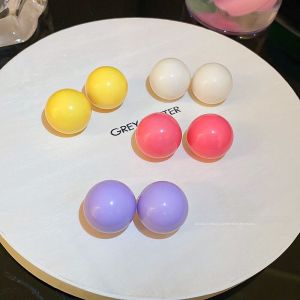 ต่างหูทรงกลมสีลูกกวาดสไตล์เกาหลี ดีไซน์เรียบง่าย สไตล์หวาน ประดับด้วยเข็มเงิน ประดับด้วยเพชรเทียม แฟชั่นสำหรับผู้หญิง