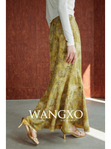 Wangxo | Classy Jacquard Satin | 6-Piece Split Patchwork | High Waist Retro National Style Print Fishtail Skirt Female