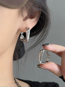 925 Silver Needle Geometric Twisted Earrings Korean Style Fashionable Minimalist Design Metal Ear Jewelry for Women