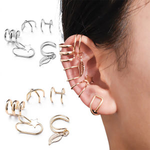 [5ชิ้น/เซ็ต] หูเสื้อใบดาวดอกไม้หูคลิปสำหรับผู้หญิงสาวไม่มีการเจาะกระดูกอ่อนต่างหูหูกระดุมคลิปต่างหู