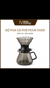 Bộ pha cà phê Pour Over V60 600ml – Bình thủy tinh Borosilicate – Phễu thủy tinh đế silicone | NERO COFFEE