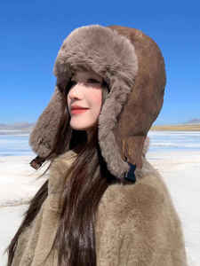 Thickened Leather Hat Winter Pilot Style Warm Cap for Men And Women Bicycle Riding Ear Protection Large Head Circumference Windproof