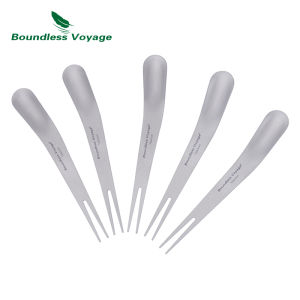 Boundless Voyage Ultralight Titanium Camping Cutlery Dual-Use Fork Spoon Set 5 Packed for Fruit Coffee Ice Cream Ti1126T