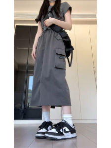 Gray Workwear Skirt Womens High Waist Mid-Length American Retro A-Line Slimming Skirts Winter New Style Commute Korean Version