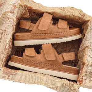 Thick Bottom Sandals Mens Outdoor Beach Casual Leather Couples Shoes Summer New Style Soft Wood Sole Slip-On Sandals