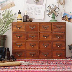 Retro Desktop Medicine Cabinet Small Size Economic Storage Box Wood Material Dustproof Waterproof Rectangular Shape Universal Use