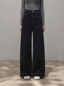 Cantonstory | Quần Jeans Đen Vintage Retro Cao Bụng Ống Thẳng