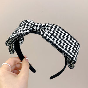 French Vintage Black White Plaid Hairband with Large Bow Knot for Women Elegant Outgoing Style New 2021 Fashion Accessories