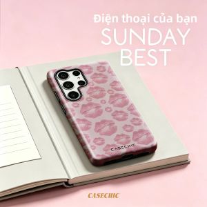 Potdemiel | Ốp Lưng Samsung Galaxy S26/S25/S24/S23 Ultra Hai Lớp Sọc Ngang Màu Hồng - Mặt Bóng Chống Rơi Chống Sốc Tích Hợp Nam Châm