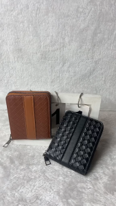 Mens short genuine leather wallet braided large capacity coin purse wallet card holder