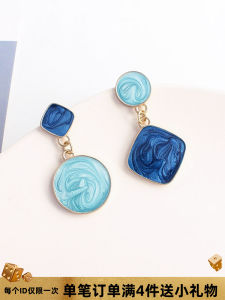 Clash of Colors Geometric Blue Hoops 925 Sterling Silver Needles Korean Style Fresh out Alloy Geometric Blue No Piercing Required