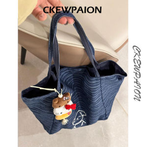 Túi Tote Denim Thêu Vải Canvas Dung Tích Lớn CKewpaion2025 Mới Phong Cách Hàn Quốc Thường Ngày Túi Xách Đeo Vai Dây Đơn Cho Thanh Thiếu Niên