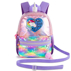 milu Holographic Sequins Rainbow Unicorn Small Bookbag Childrens Kindergarten 3-5 Year-Old Anti-Lost Bag Wholesale