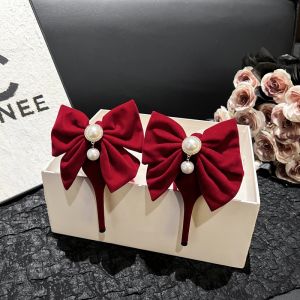 Red Butterfly Knot High Heels Thin Stiletto Wedding Shoes Chinese Style New 2025 Princess Ballroom Dance Footwear Women Comfortable