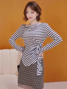 MIUCO | Áo Thun Tay Dài Ôm Body Cổ Thuyền có Dây Buộc eo