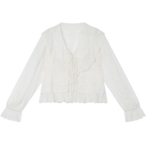 XXNING | French Style Peter Pan Collar Slim Strap Bell Sleeve Sun Protection Blouse
