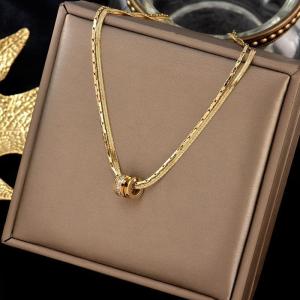 BESFOME Stainless Steel Color Preserving Double Transfer Ring Necklace Diamond Lucky Pendant Flat Snake Necklace