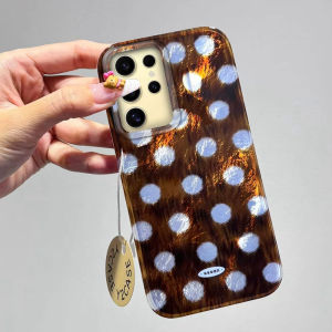 เคสโทรศัพท์ลายจุดวงกลมสีน้ำตาลสไตล์เกาหลี สำหรับผู้หญิงและเด็กผู้หญิง ใช้ได้กับ Samsung Galaxy S24 S22 S23 S25 Edge S21 Plus S20 FE Ultra วัสดุ TPU