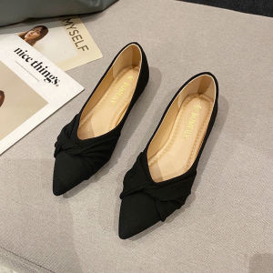 Black Flat Work Shoes Womens Soft Bottom Slip-On Comfortable All-Match Pointed Toe Casual Fashion Single Shoes Korean Style