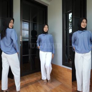 KEMEJA POLO TOP KNIT HORNET - ATASAN POLOS WANITA LENGAN PANJANG KEMEJA KERJA KASUAL
