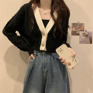 Retro Coffee Color Soft Twist Sweater Coat Womens Spring Autumn Loose Knitted Open Cardigan Outer Short Top Polyester Fiber