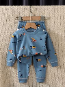 Pure Cotton Childrens Autumn Clothes Set round Neck Sleepwear Pants Boys Girls Baby Spring Autumn Style Base Layer Set