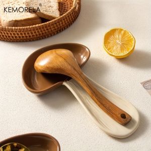 KEMORELA 1PCS Ceramic Spoon Rest High Temperature Resistant Mushroom Exquisite And Cute Spoon Plates for House Warming Gift