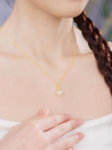 ZHOU LIU FU 周六福 สร้อยคอจี้ S925 Sterling Silver Pearl Pendant Necklace 7mm Freshwater Pearl Jewelry 40+5CM X0615140