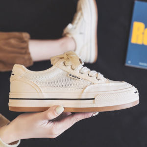 รองเท้าผ้าใบตาข่ายฤดูร้อนสำหรับผู้หญิง รองเท้าผ้าใบตาข่ายระบายอากาศได้ดี รองเท้าผ้าใบแบบลำลอง รองเท้าผ้าใบสีขาว รองเท้าผ้าใบส้นหนา