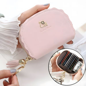 Elegant Mini Multi-Card Large Capacity Tassel Womens Wallet Simple Fresh Style PU Leather Square Shape Square Pattern