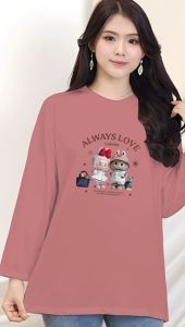 Kaos Oversize Lengan Panjang & Kaos Casual Wanita Motif Lucu