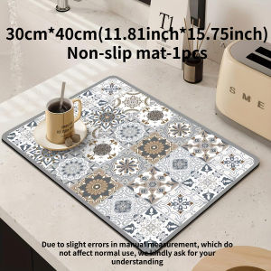 Quick-dry non-slip vintage floral absorbent kitchen mat coffee bar sink countertop non-slip dish draining mat