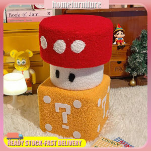 Cute Japanese Style Mushroom Short Stool Solid Wood Velvet Plush Small Shoe Change Bench 25x22cm Low Decorative Footrest for Doorway Sofa Bedroom