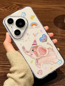 Sunshine Rainbow Cute Pink Elephant Huawei Pura80/70 P60Art Transparent Ultra Durable Soft P50e Protective Phone Case for Women