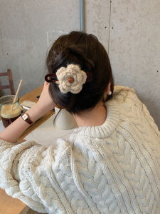Knitted Wool Flower Lazy Girl Hair Clip Womens High-End Feeling Back of Head Bun Hair Clip Duckbill Half up Hair Accessory