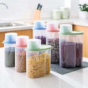 【6pcs】2.5L Kitchen Rice Seal Storage Box Dispenser Air Tight Container Cereal Bean Grain Rice Storage Bottle Snack Biscuit Seal Storage Food Container Dispenser with Cup Food Storage & Dispensers