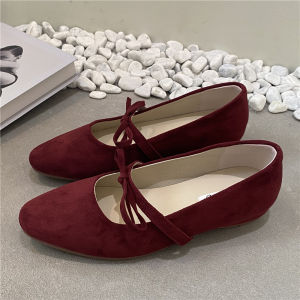 French Fairy Tale Style Ballet Flat Shoes with Butterfly Knot Mary Janes Womens Increased Height Grandmother Shoes Slip-On