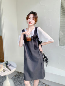 Casual Summer Two-Piece Set Dress Womens Sleeveless Vest Skirt Light Maturity Style A-Line Midi Dress Korean Version