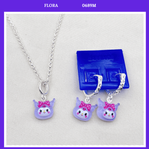 FLORA 0689M - Set bạc ta dây chuyền bông tai hình Kuromi dành cho bé gái